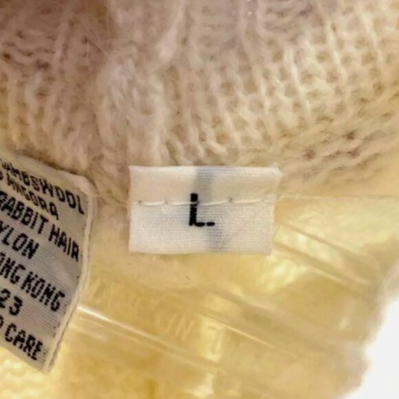 NEW VTG 80s 90s Lambswool Angora Short Sleeve Sweater Pullover Ivory Women's L - Picture 8 of 10